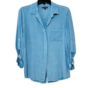 Style Envy Light Blue Chambray Button Down Roll-Tab Sleeve Shirt – Size XL